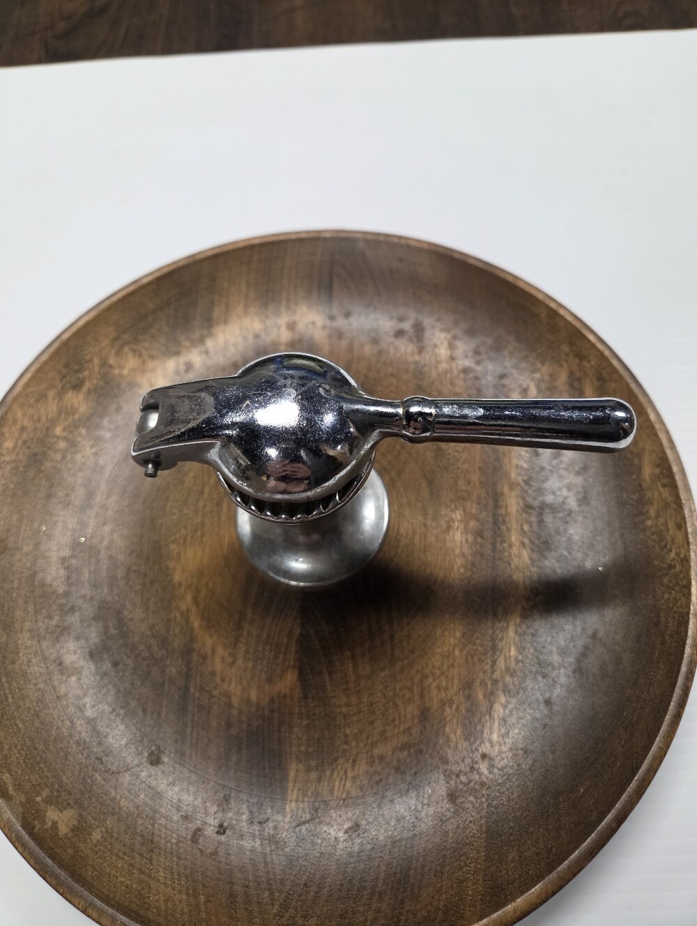 Vintage Mid-Century Modern Wood Nut Bowl with Attached Metal Nutcracker - Picture 3 of 7